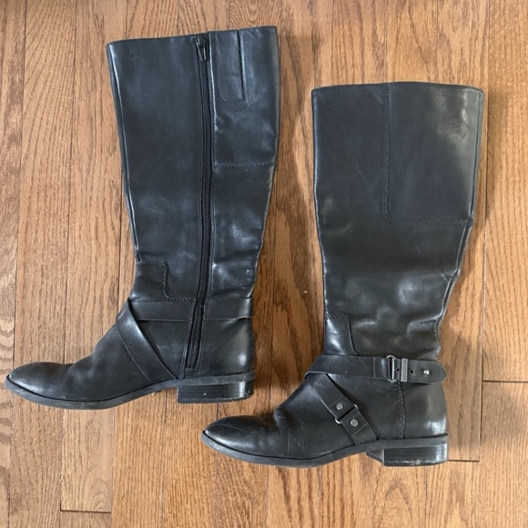 NINE WEST BLOGGER BLACK PREMIUM LEATHER SIDE ZIP TALL RIDING BOOTS 6M - Picture 11 of 11